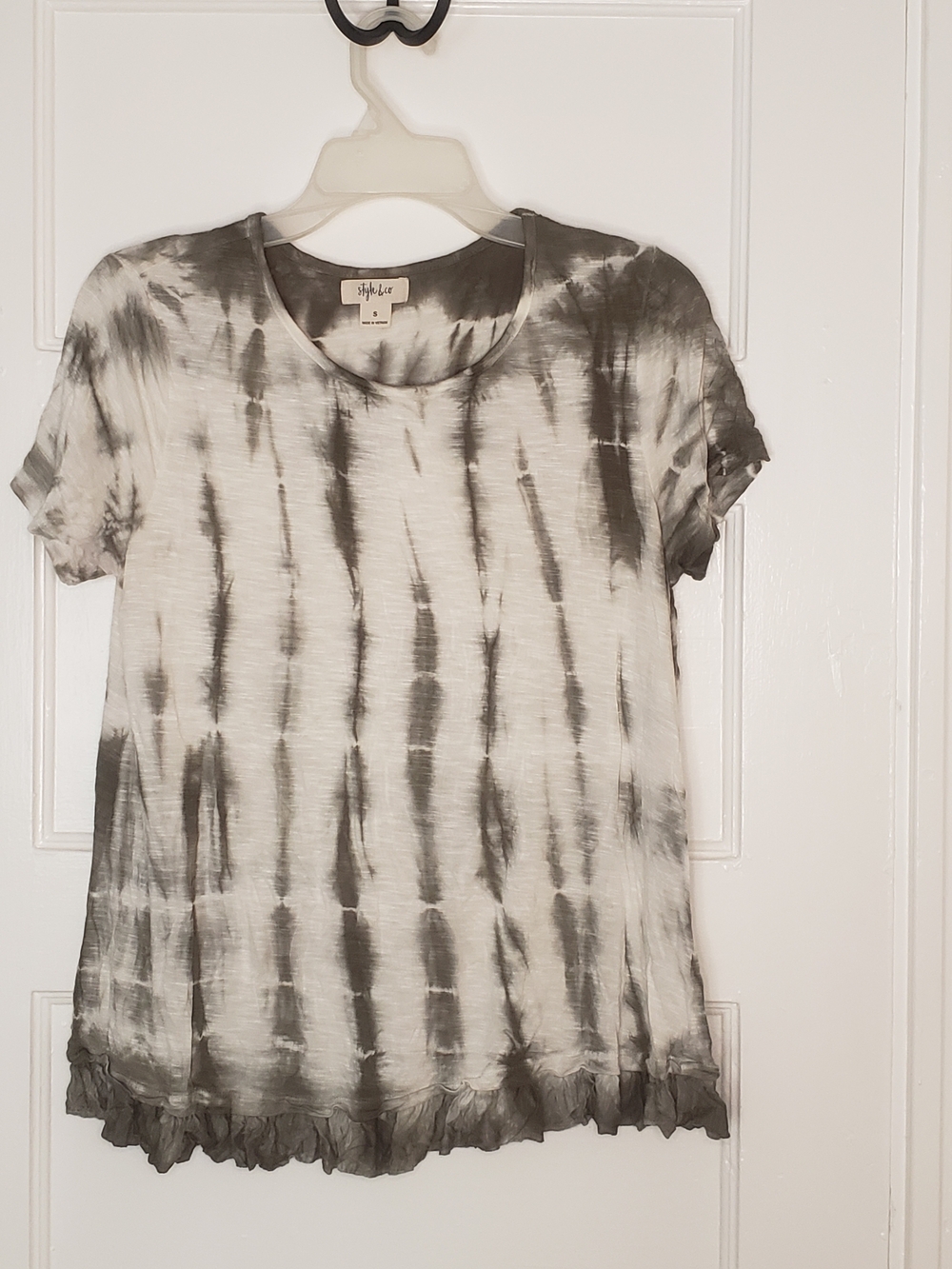 Style & Co. Women's Olive and White Tie-Dye Short Sleeve Top